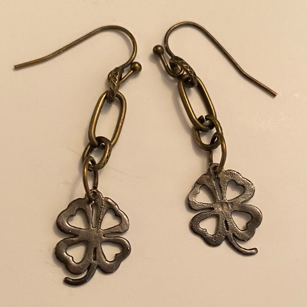 NEW Four leaf clover brass earrings